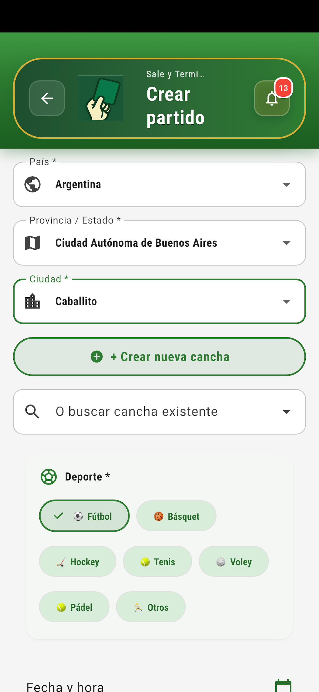 Crear partido