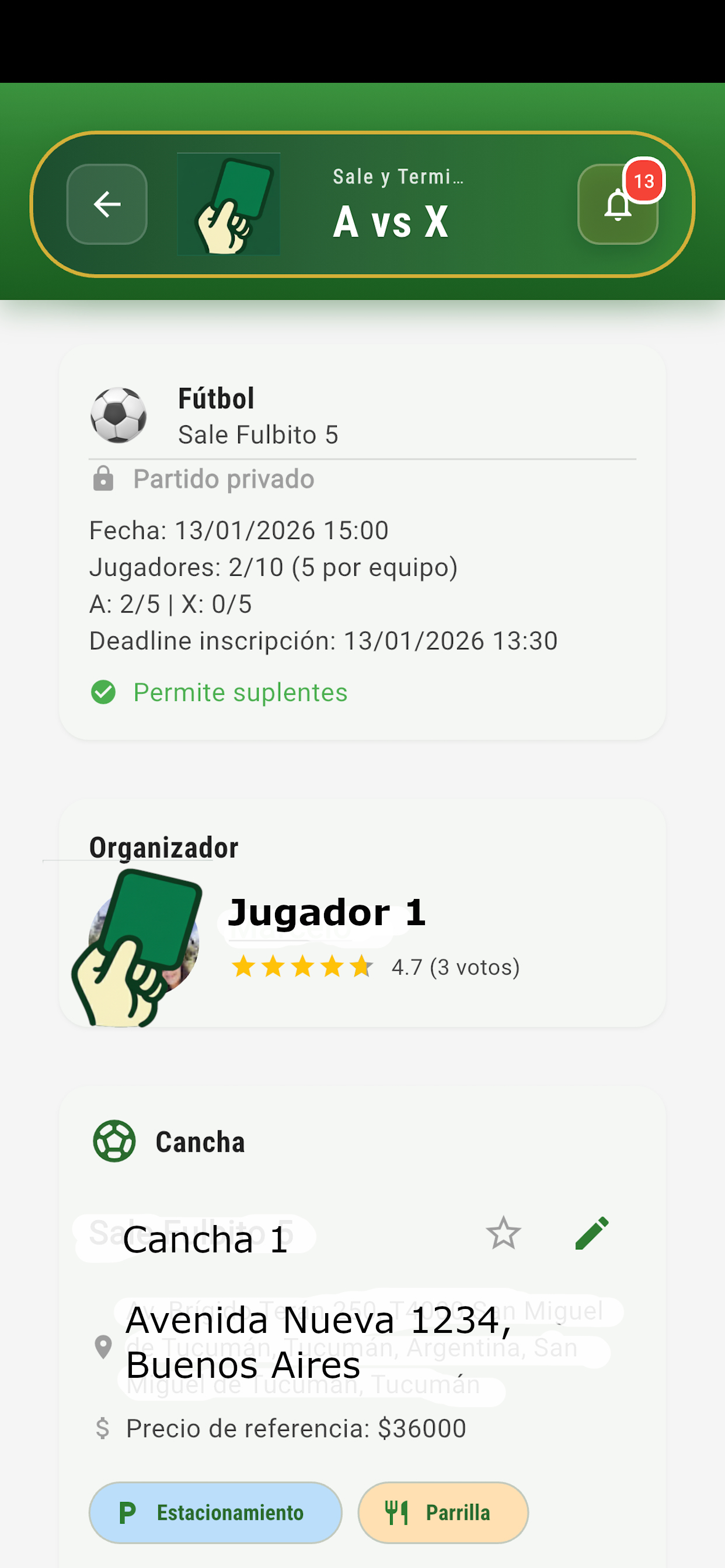 Detalle del partido